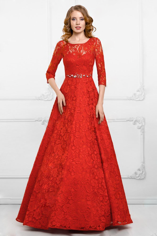 Красное кружевное платье