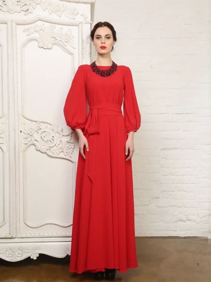 Синее и красное платье с рукавом фонарик