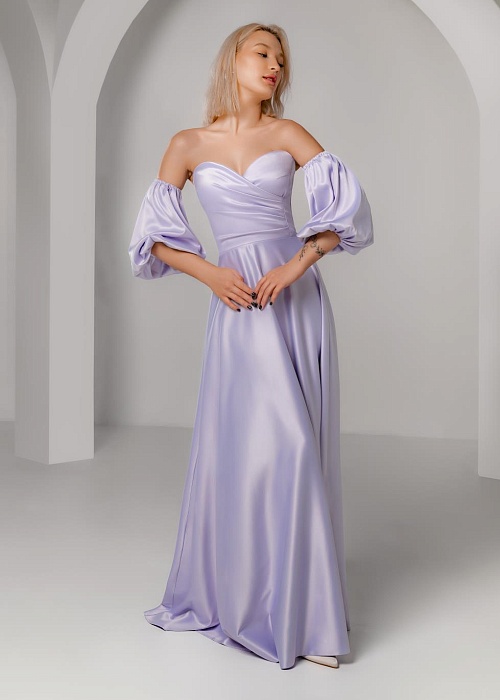 Вечернее платье атласное с рукавом фонарик