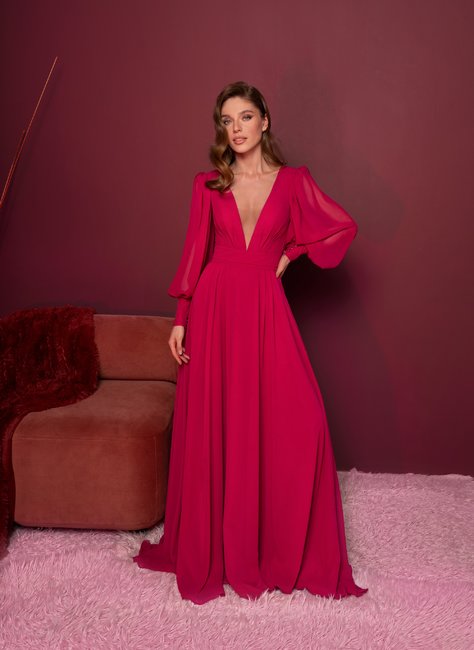 Малиновое шифоновое платье