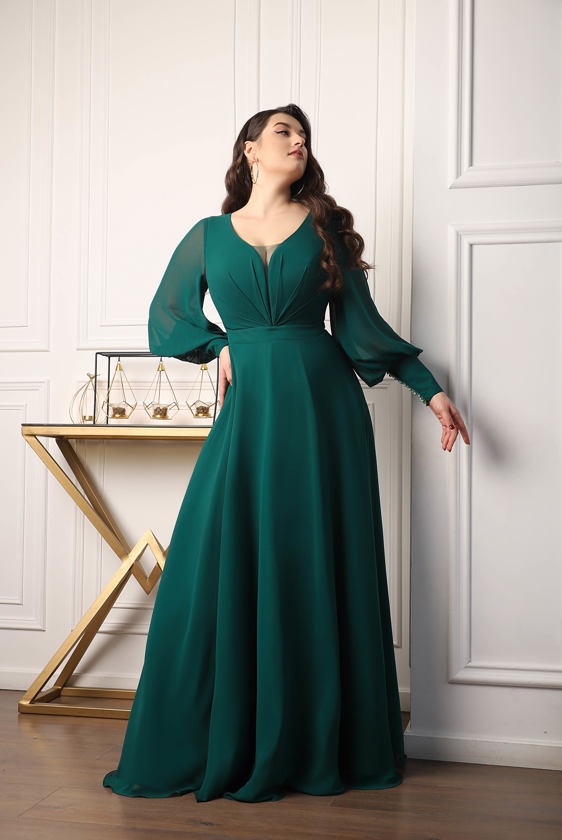 Шифоновое платье с длинным рукавом 