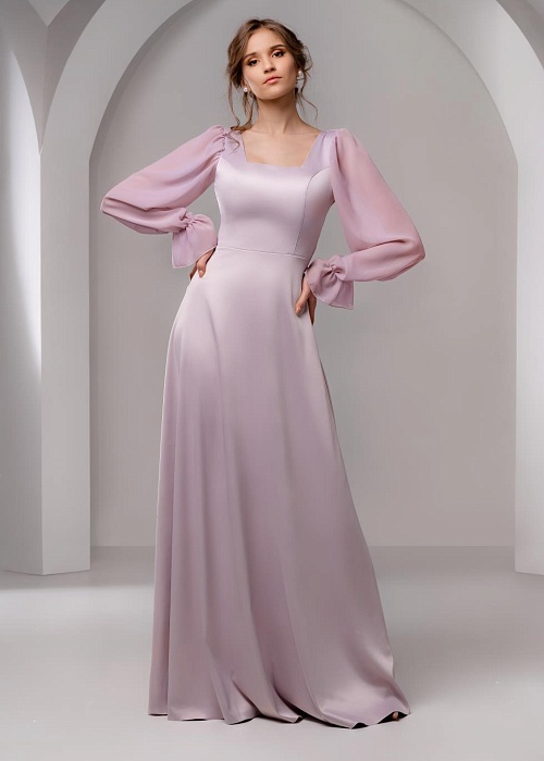 Вечернее платье атласное с шифоновым рукавом