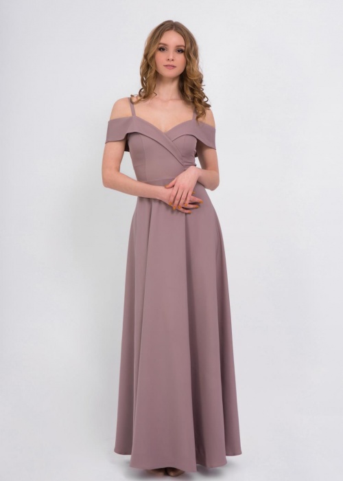 Вечернее платье лавандовое со спадающими рукавами и бретельками