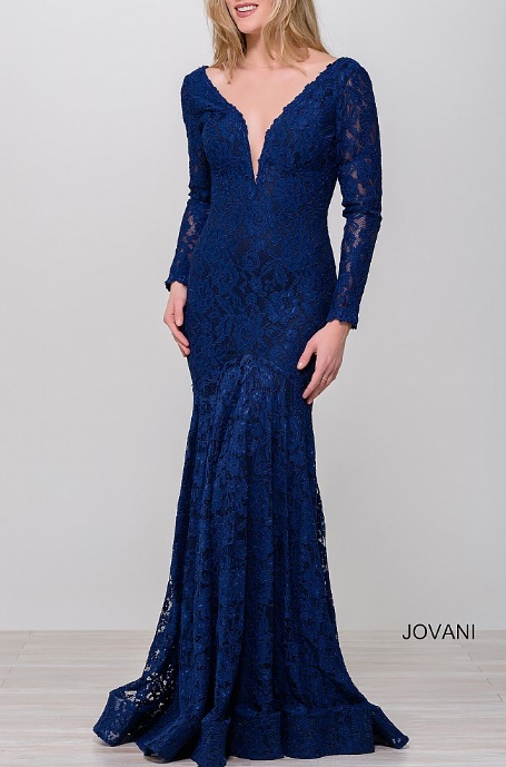 Синее кружевное платье