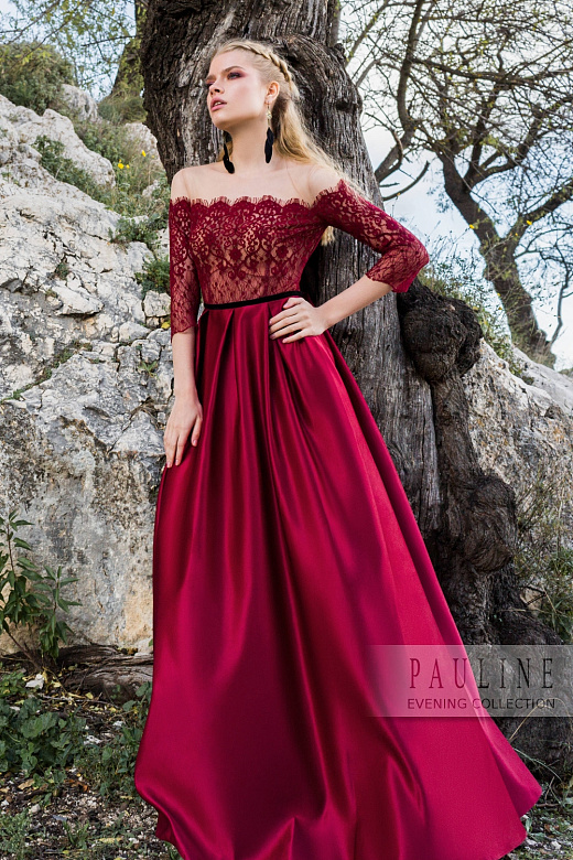 Синее кружевное макси с атласной юбкой