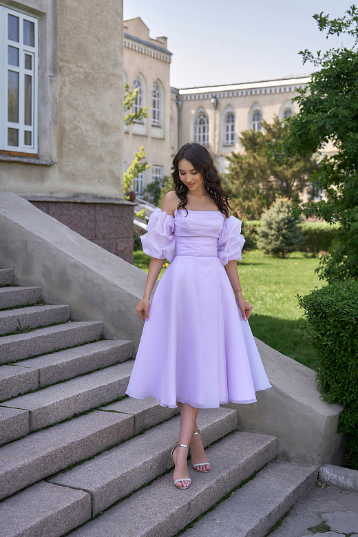 Платье из органзы с рукавом фонарик