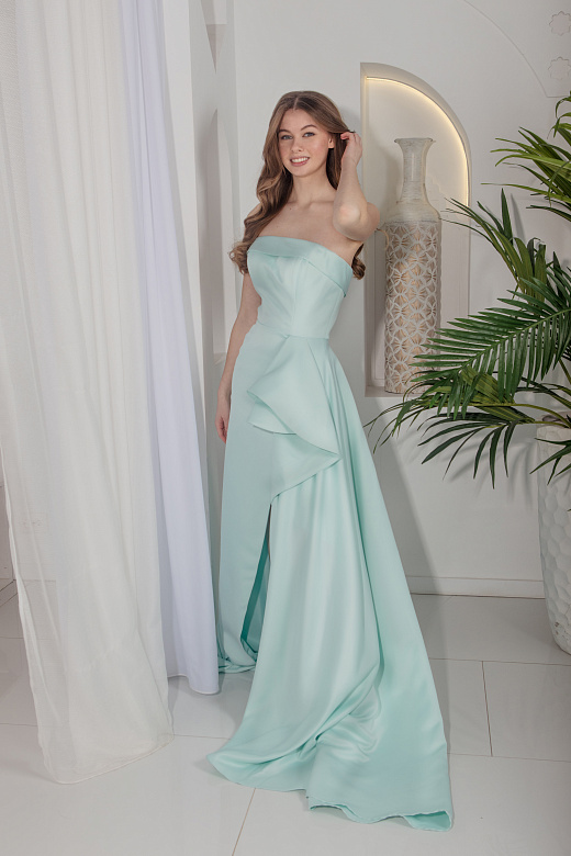 Мятное атласное платье на корсете
