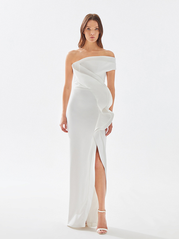 Синее платье на одно плечо