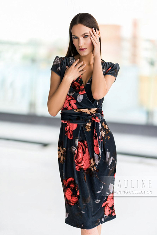 Бархатное платье с принтом миди