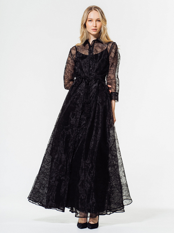 Чёрное платье с накидкой из органзы