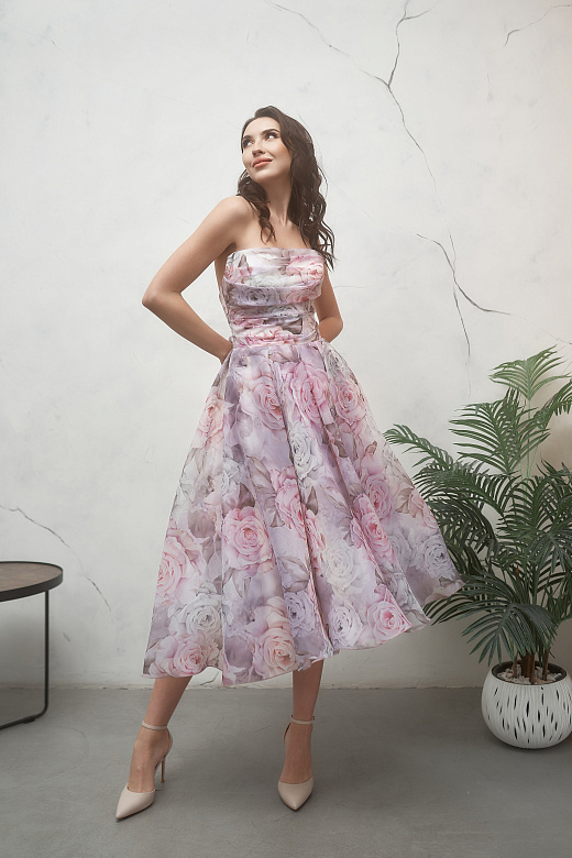 Платье из органзы с принтом роза