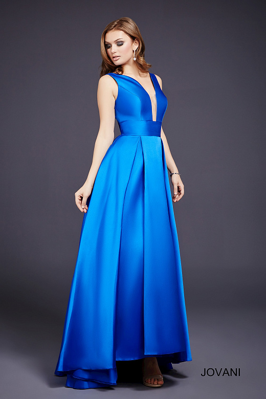 Синее атласное платье на выпускной